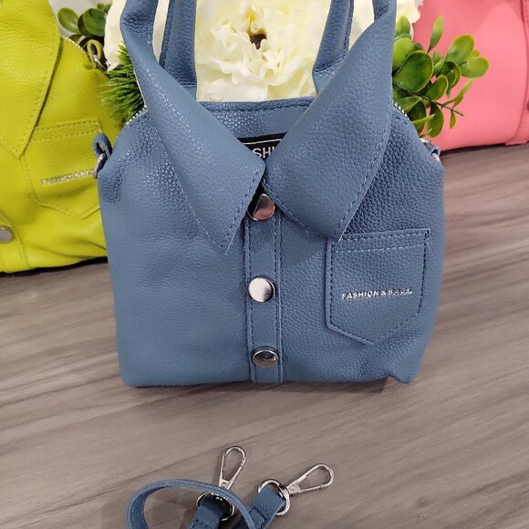 Blue Trendy Stylish Shirt-Inspired Handbag or Shoulder Bag w/Adjustable strap - Picture 4 of 10